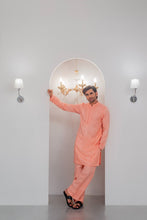 Load image into Gallery viewer, Powder Peach Embroidered Kurta With Bell Bottom Pajama For Men's