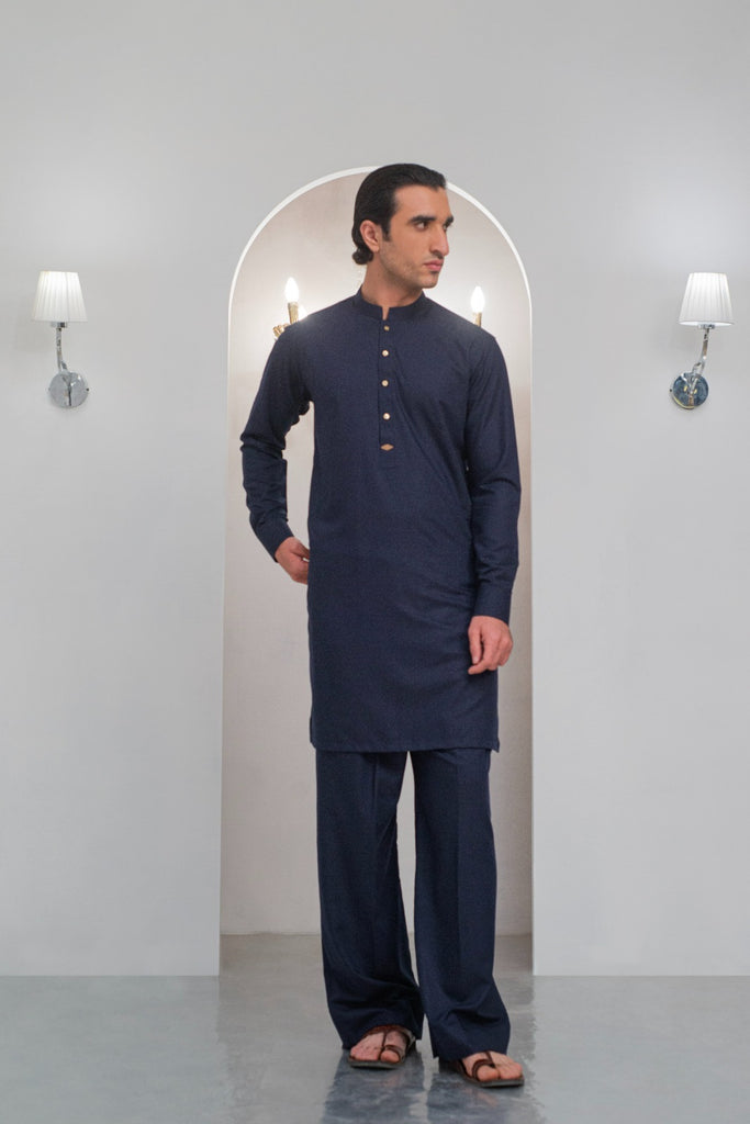 Navy Blue Kurta With Bell Bottom Pajama For Men's