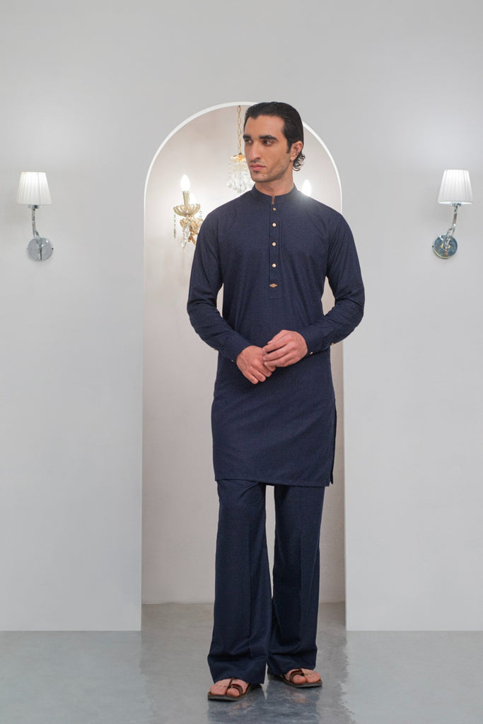 Navy Blue Kurta With Bell Bottom Pajama For Men's