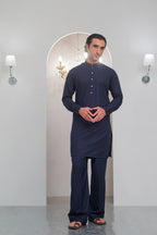 Navy Blue Kurta With Bell Bottom Pajama For Men's