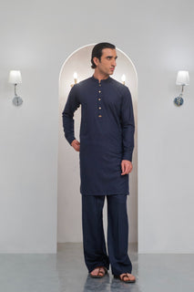 Navy Blue Kurta With Bell Bottom Pajama For Men's