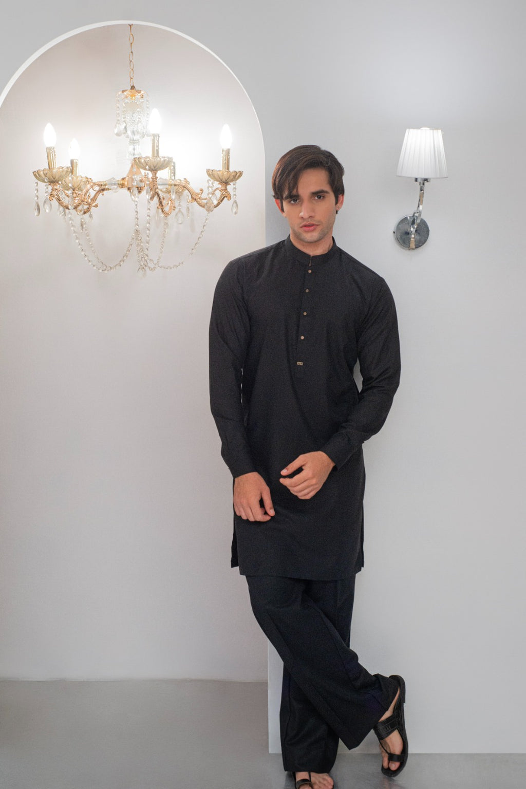 Black Kurta With Bell Bottom Pajama For Men's