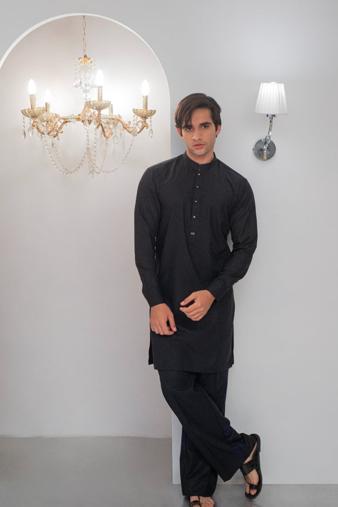 Black Kurta With Bell Bottom Pajama For Men's