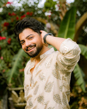 Load image into Gallery viewer, Mate Golden Embroidered Kurta With Bell Bottom Pajama For Men's
