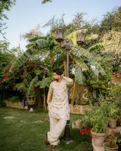 Load image into Gallery viewer, Mate Golden Embroidered Kurta With Bell Bottom Pajama For Men's