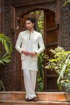 White Handwork Prince Coat with Kurta Pajama