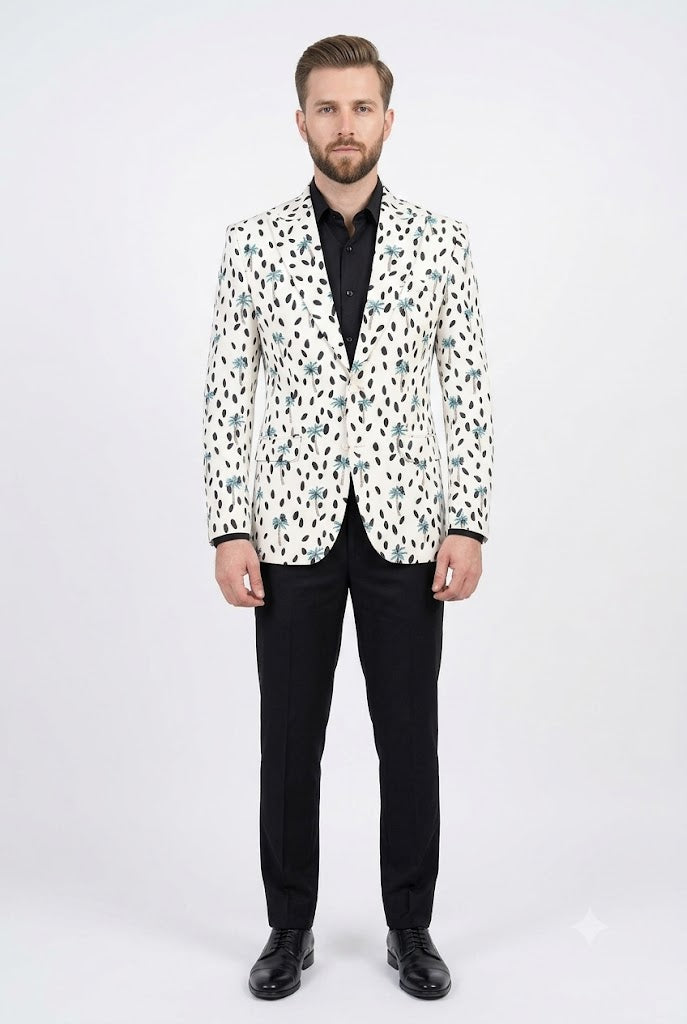 White Printed Casual Coat For Men's
