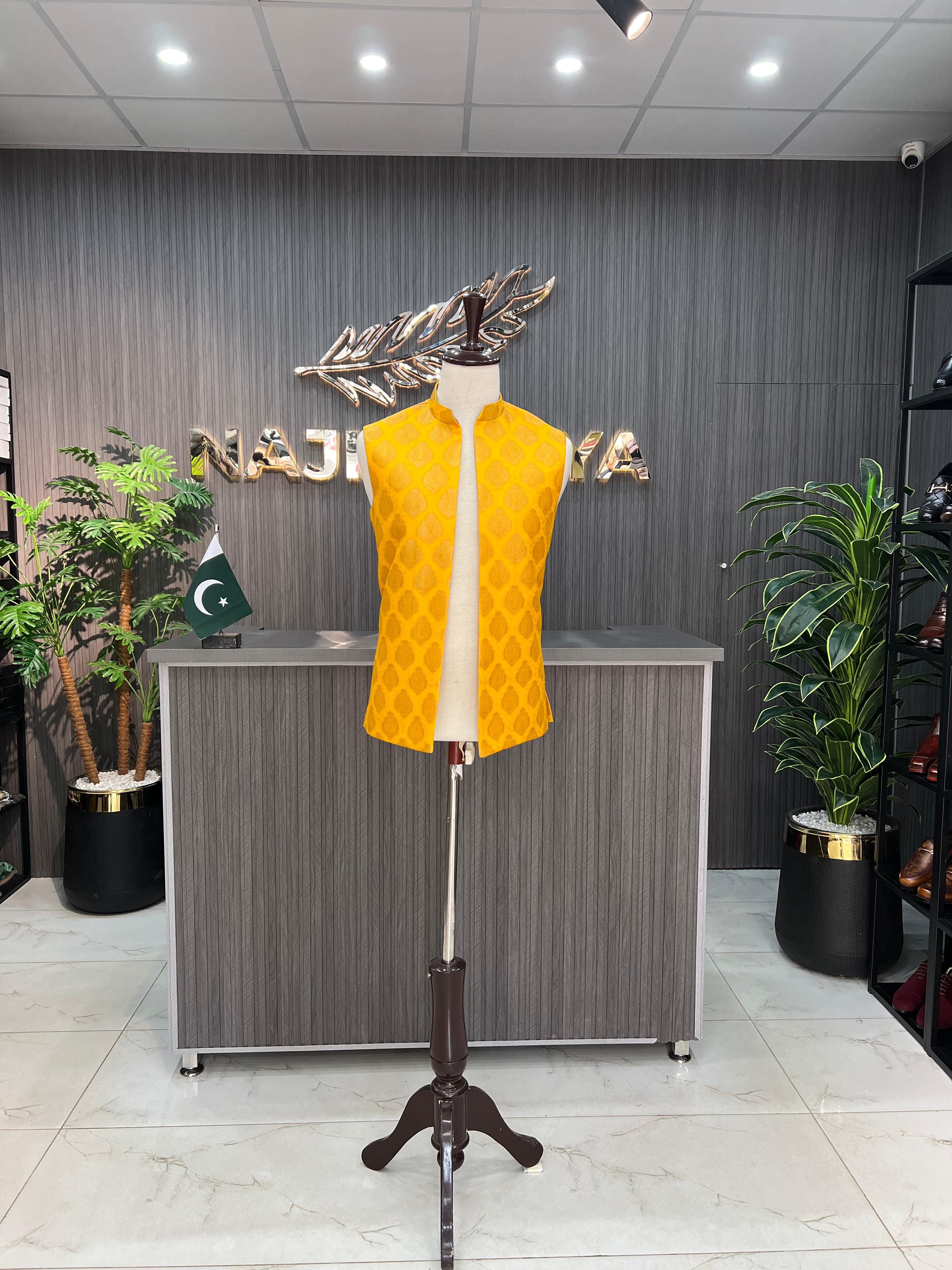 Yellow Plain Waist Coat For Men's Main image