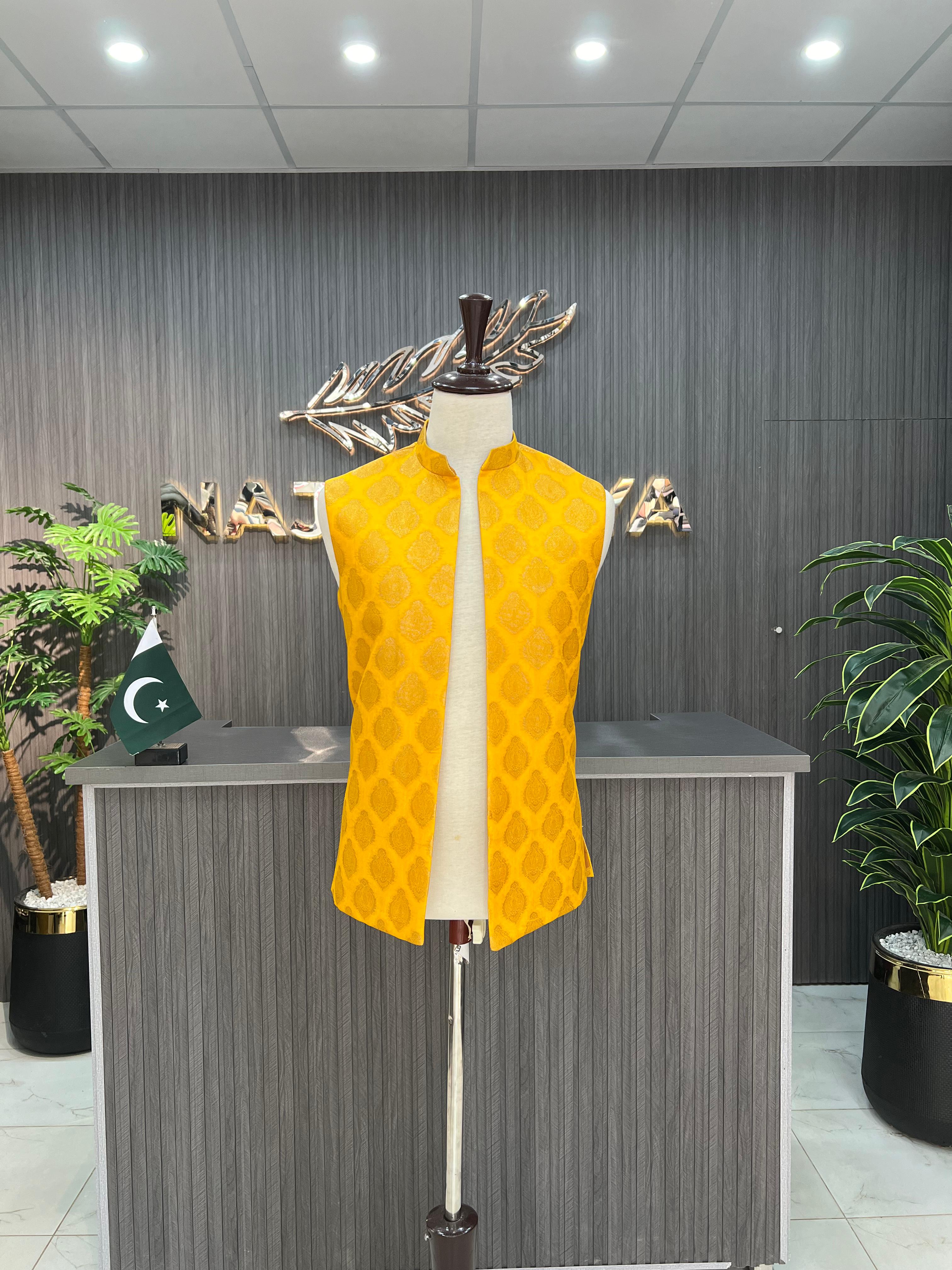 Yellow Plain Waist Coat For Men's Secondary image