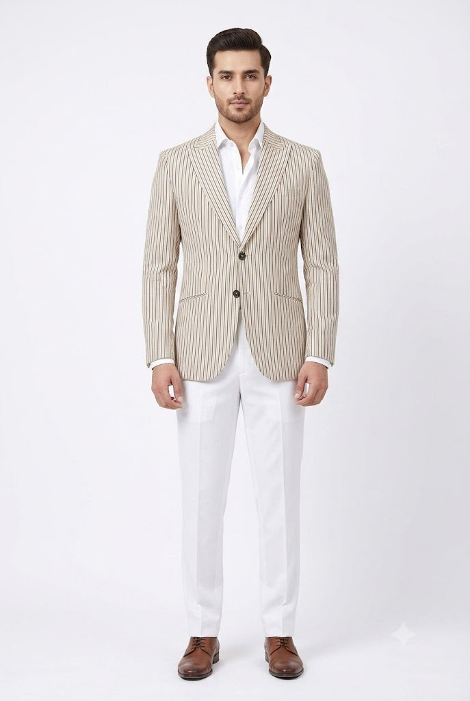 Yellow & Blue Lining Casual Coat For Men's Main image