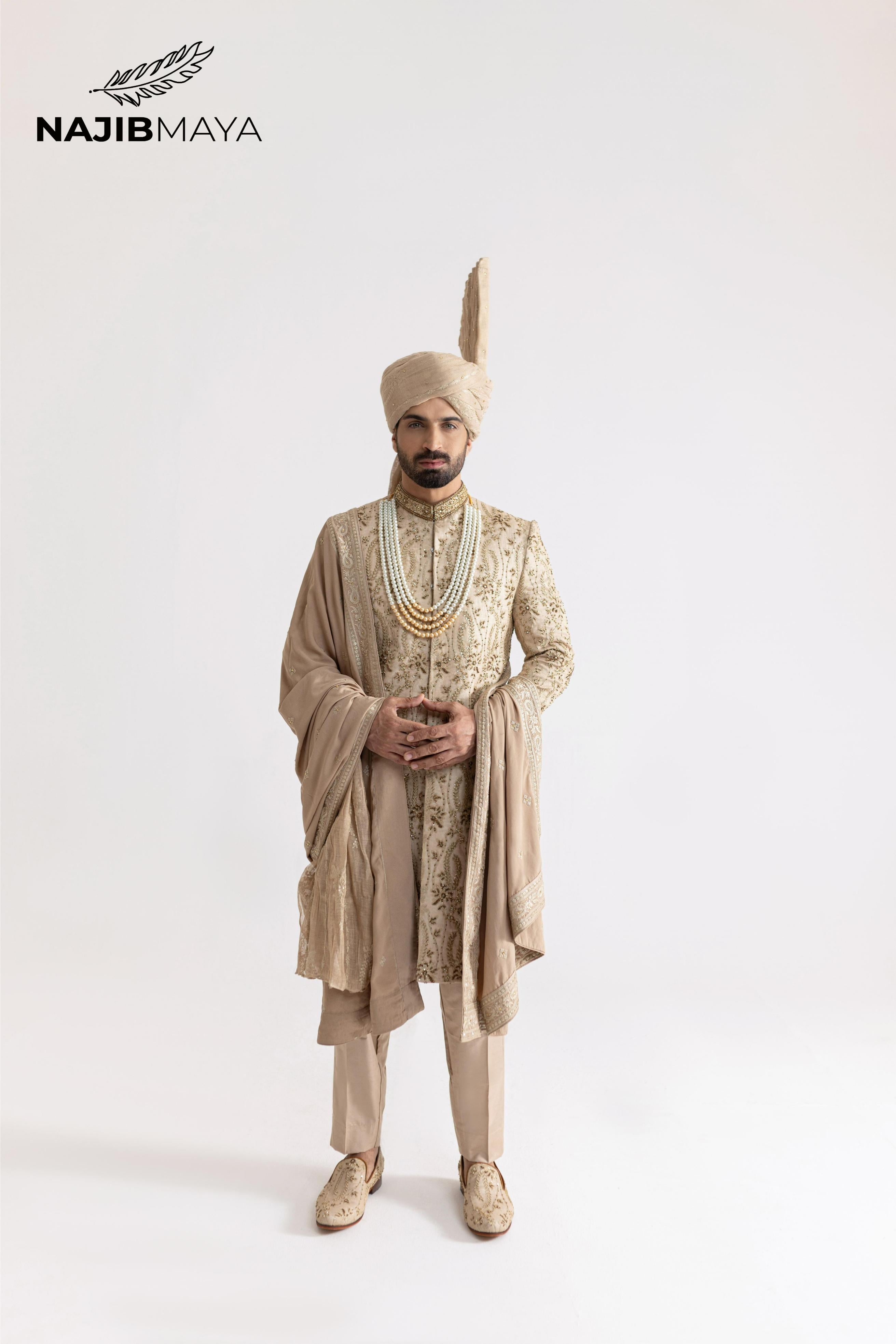 Beige Hand Work Sherwani For Men's Main image