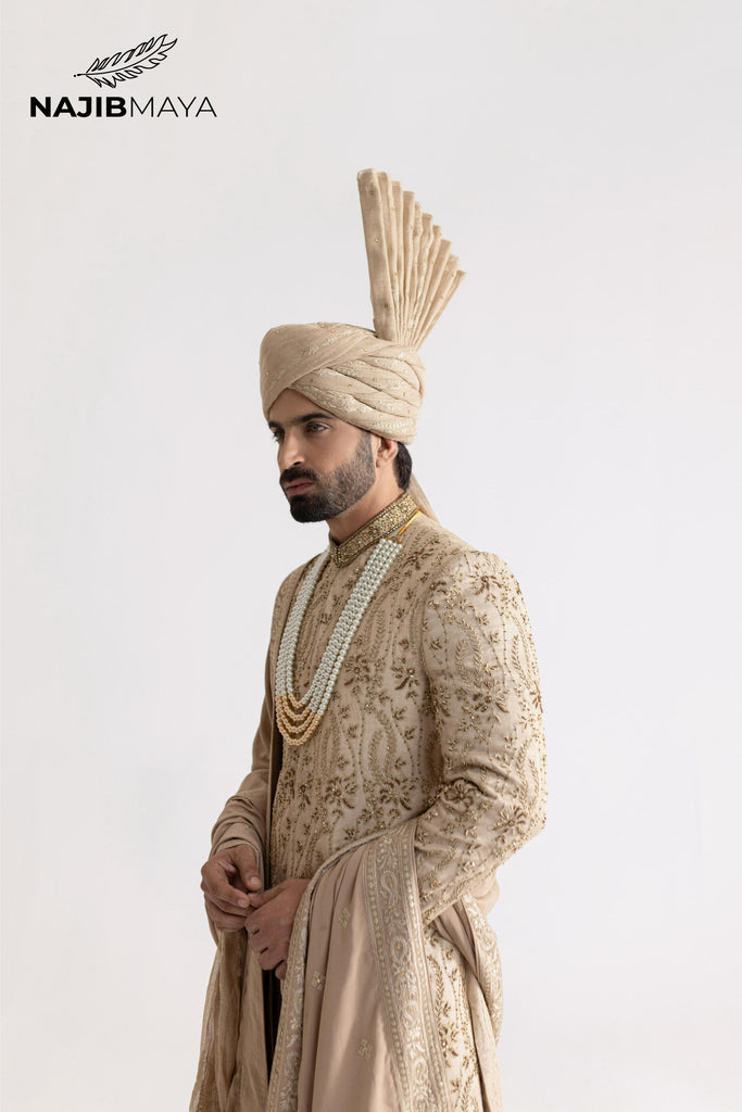 Beige Hand Work Sherwani For Men's