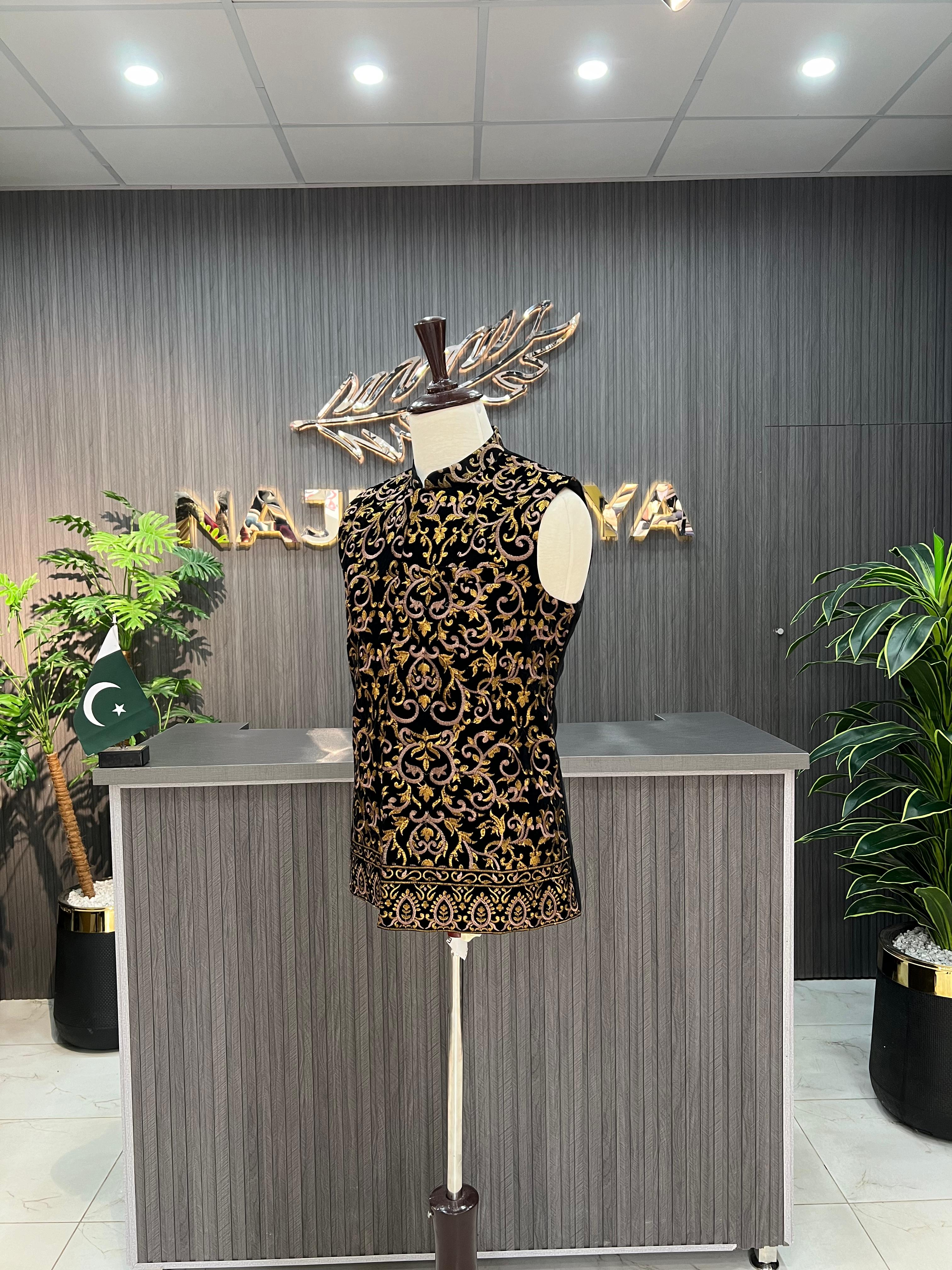 Black Golden Waistcoat For Men's