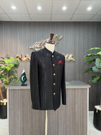 Black Sequence Embroidery Prince Coat For Men's