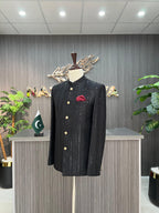 Black Sequence Embroidery Prince Coat For Men's
