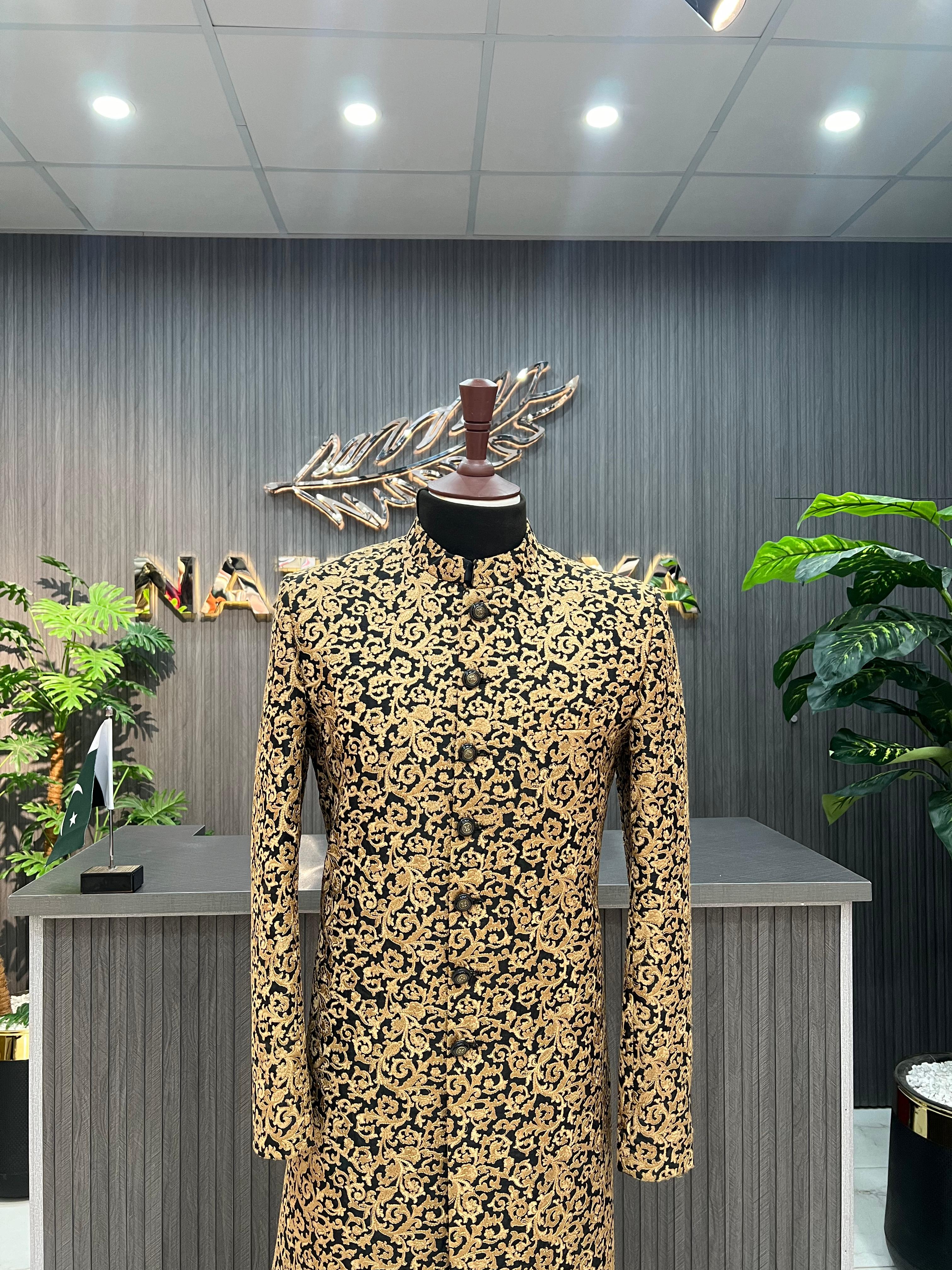 Black Copper Embroidery Sherwani For Men's Secondary image