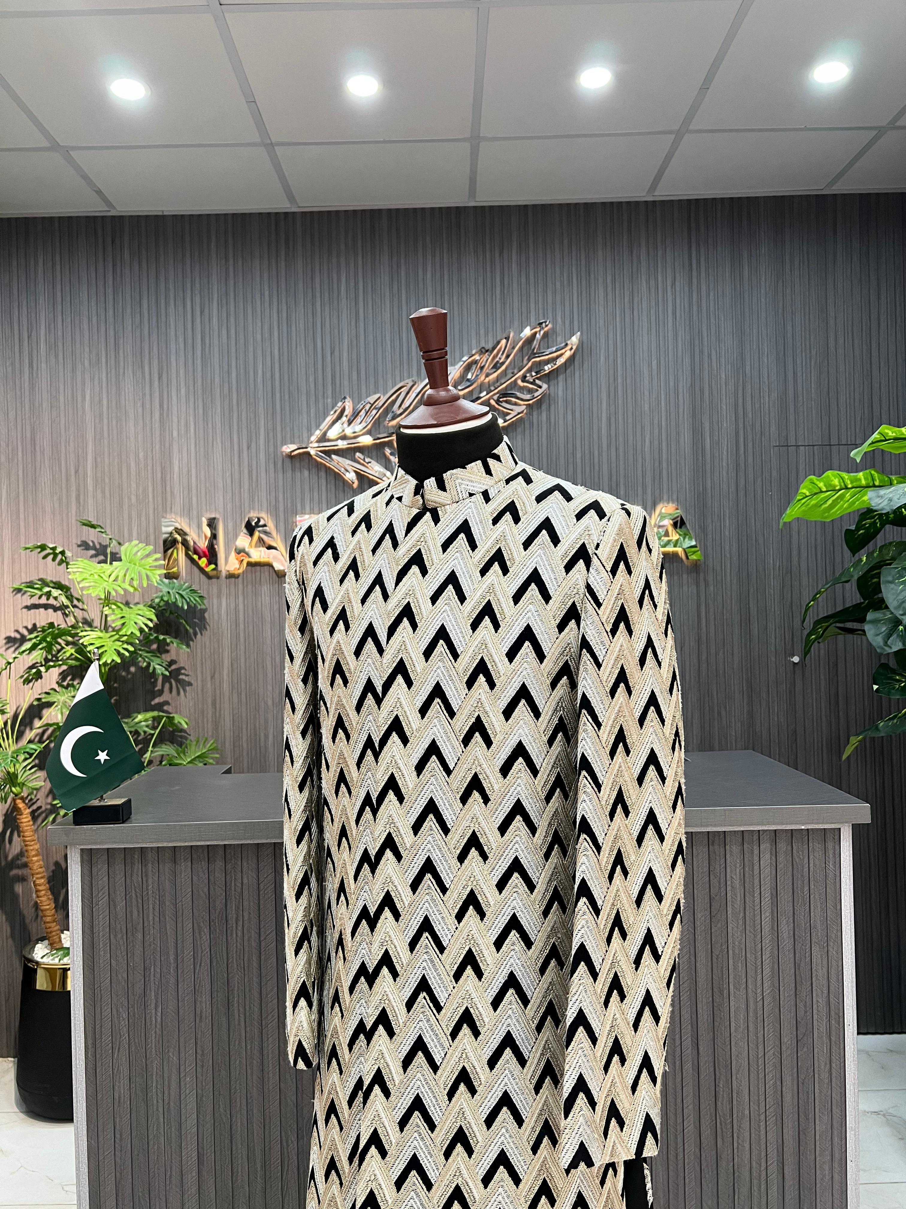 Black Golden Embroidery Sherwani For Men's