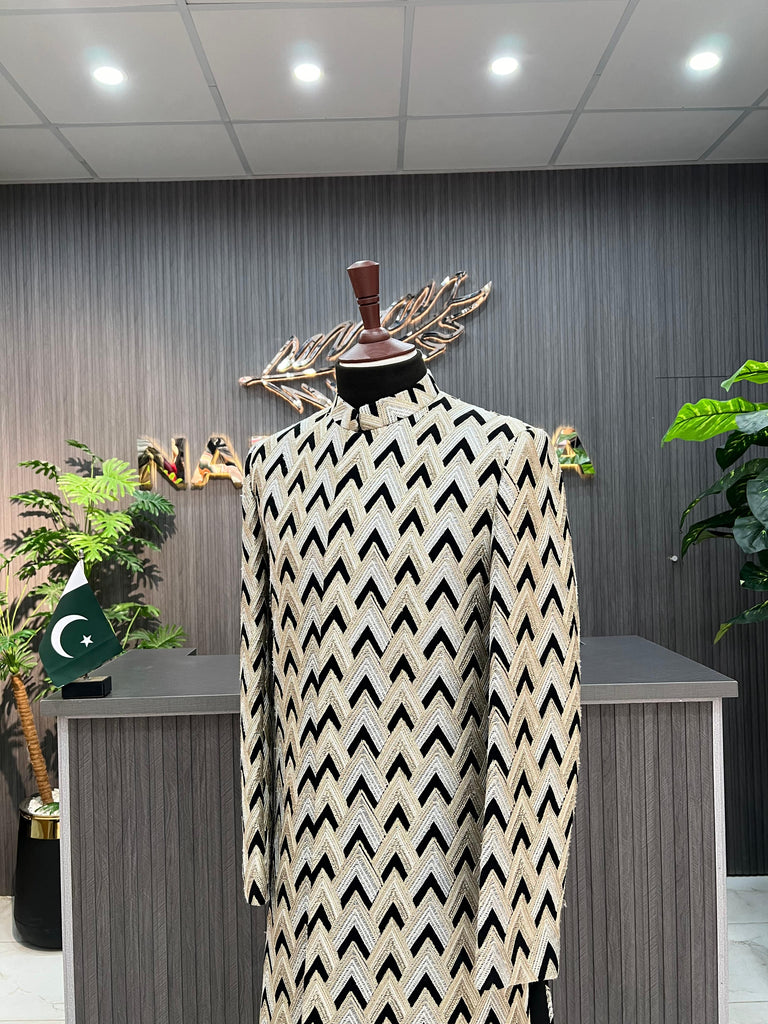 Black Golden Embroidery Sherwani For Men's