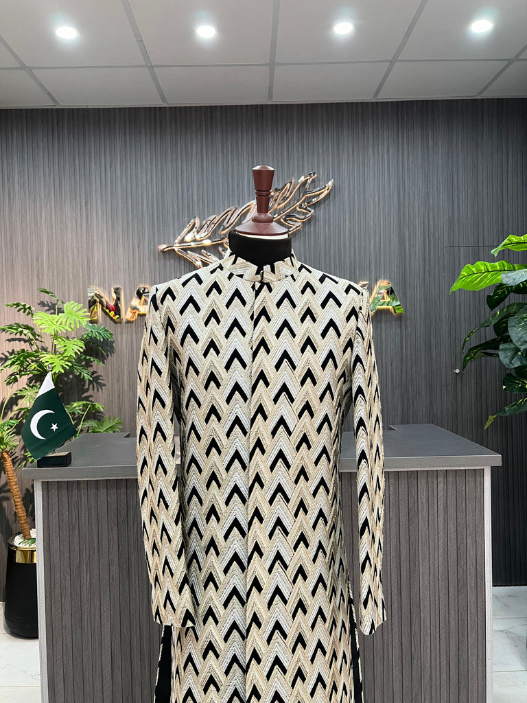 Black Golden Embroidery Sherwani For Men's