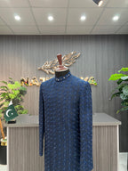 Blue Embroidery + Handwork Sherwani For Men's