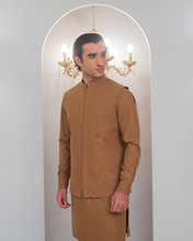 Load image into Gallery viewer, Mustard Kurta Bell Bottom Pajama + Embroidered Waist Coat For Men's