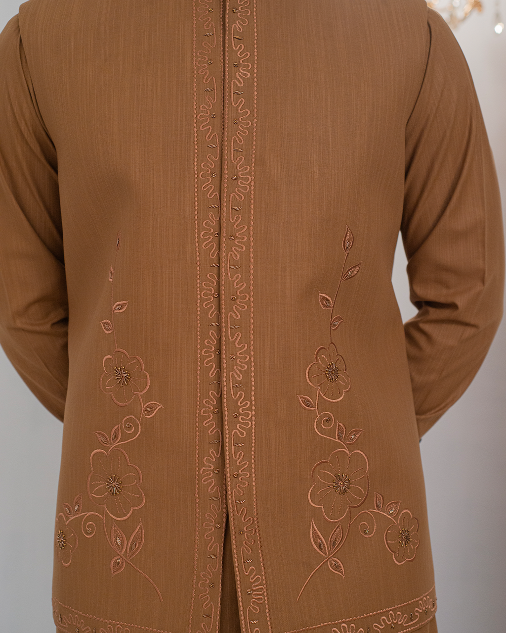 Mustard Kurta Bell Bottom Pajama + Embroidered Waist Coat For Men's