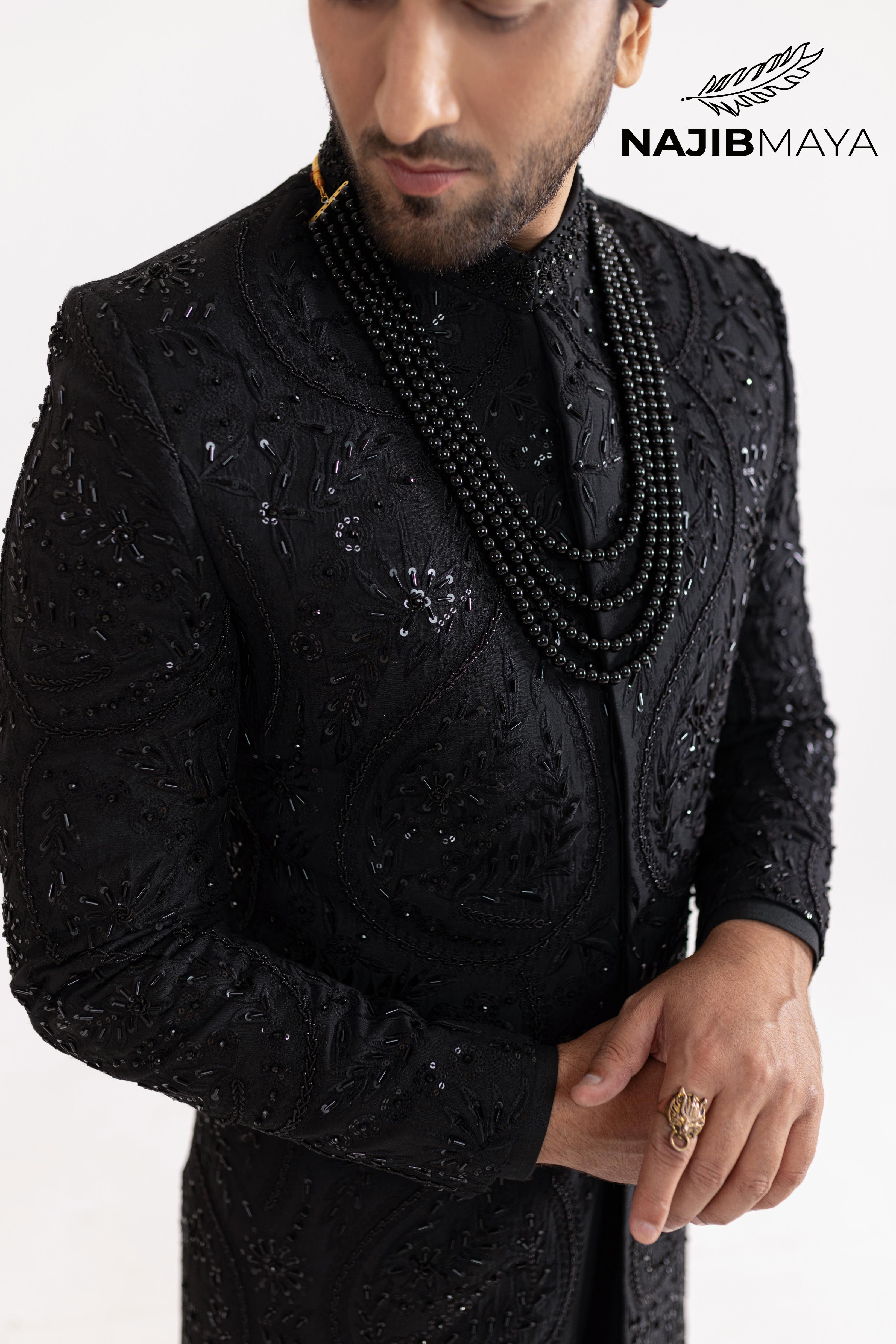 Black Hand Work Sherwani For Men's