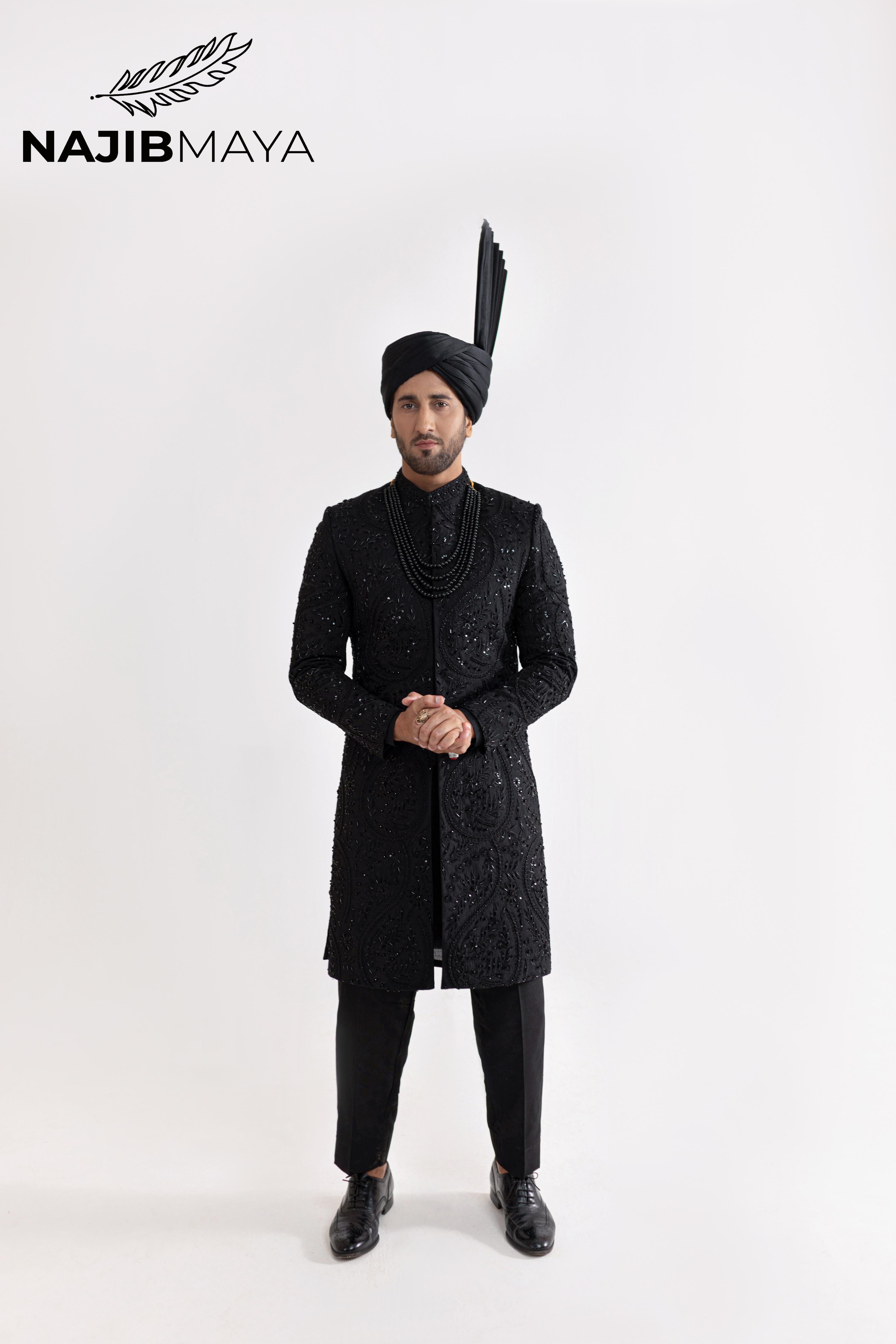 Black Hand Work Sherwani For Men's Main image