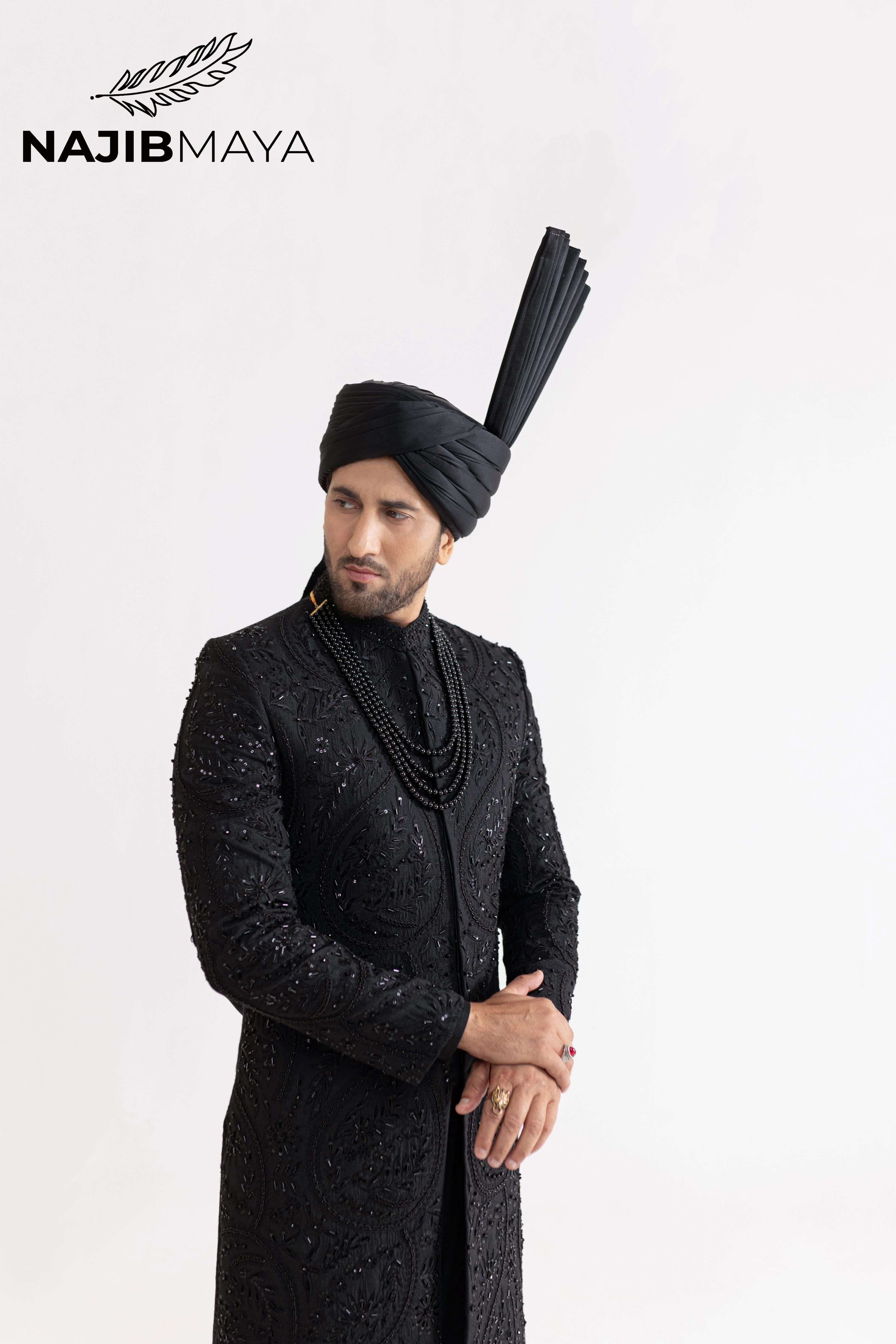 Black Hand Work Sherwani For Men's