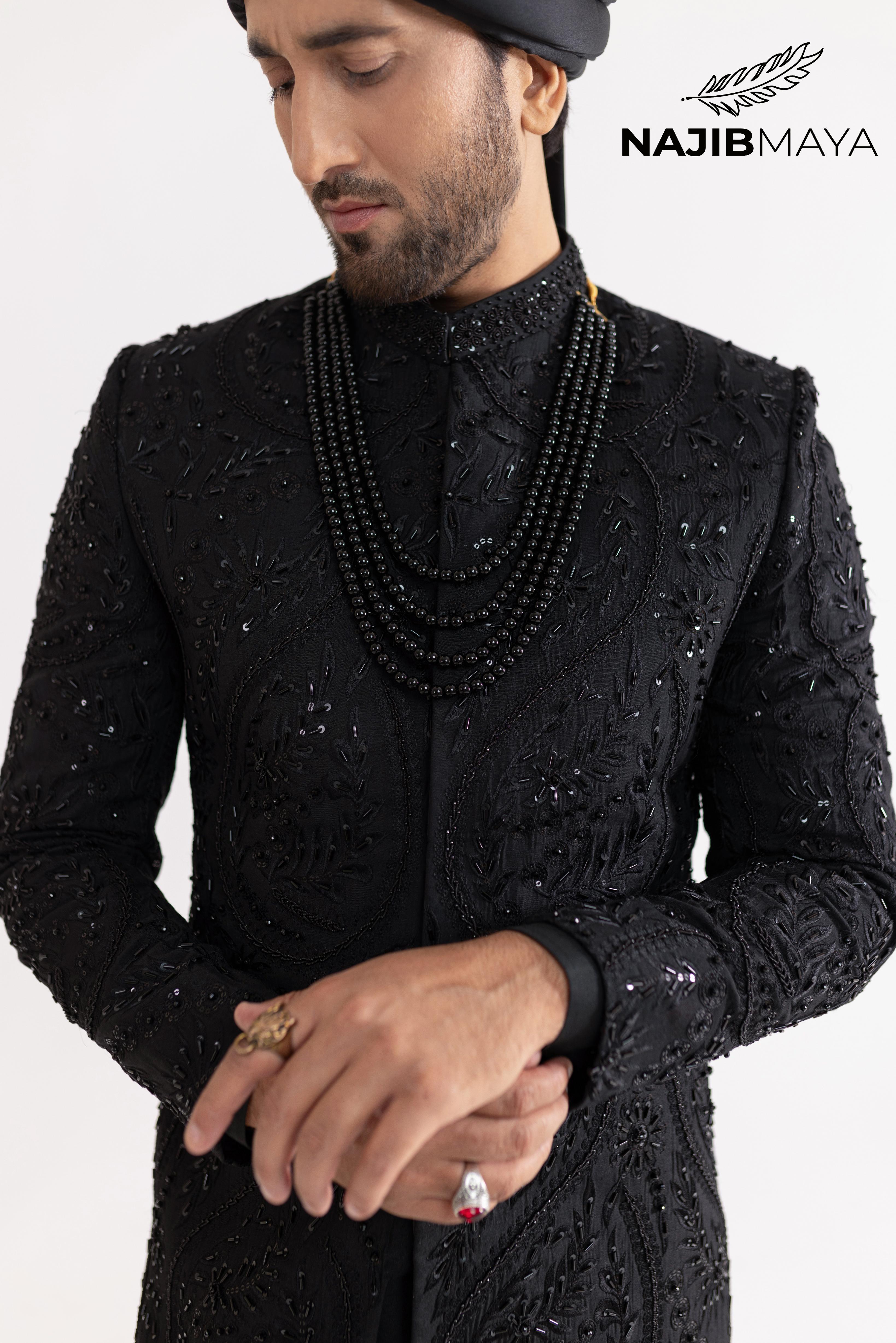 Black Hand Work Sherwani For Men's Secondary image