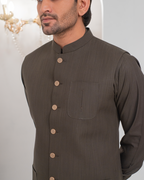 Green Kurta Bell Bottom Pajama + Waist Coat For Men's