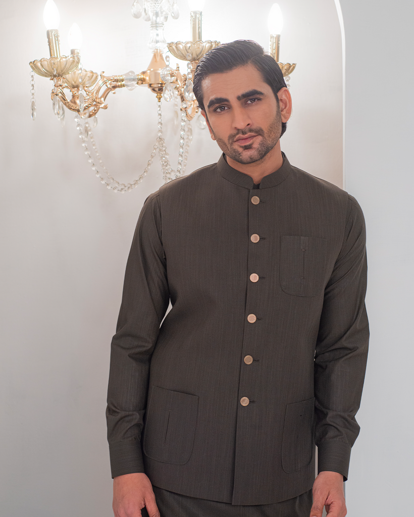 Green Kurta Bell Bottom Pajama + Waist Coat For Men's