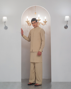 Cream Kurta Bell Bottom Pajama + Embroidered Waist Coat For Men's