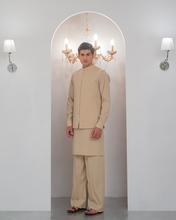 Load image into Gallery viewer, Cream Kurta Bell Bottom Pajama + Embroidered Waist Coat For Men's