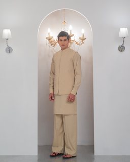Cream Kurta Bell Bottom Pajama + Embroidered Waist Coat For Men's