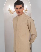 Load image into Gallery viewer, Cream Kurta Bell Bottom Pajama + Embroidered Waist Coat For Men's