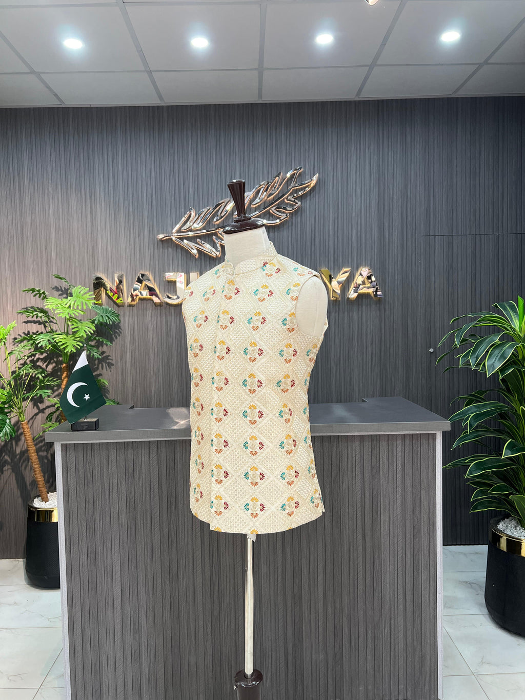 Cream Multi Waistcoat For Men's