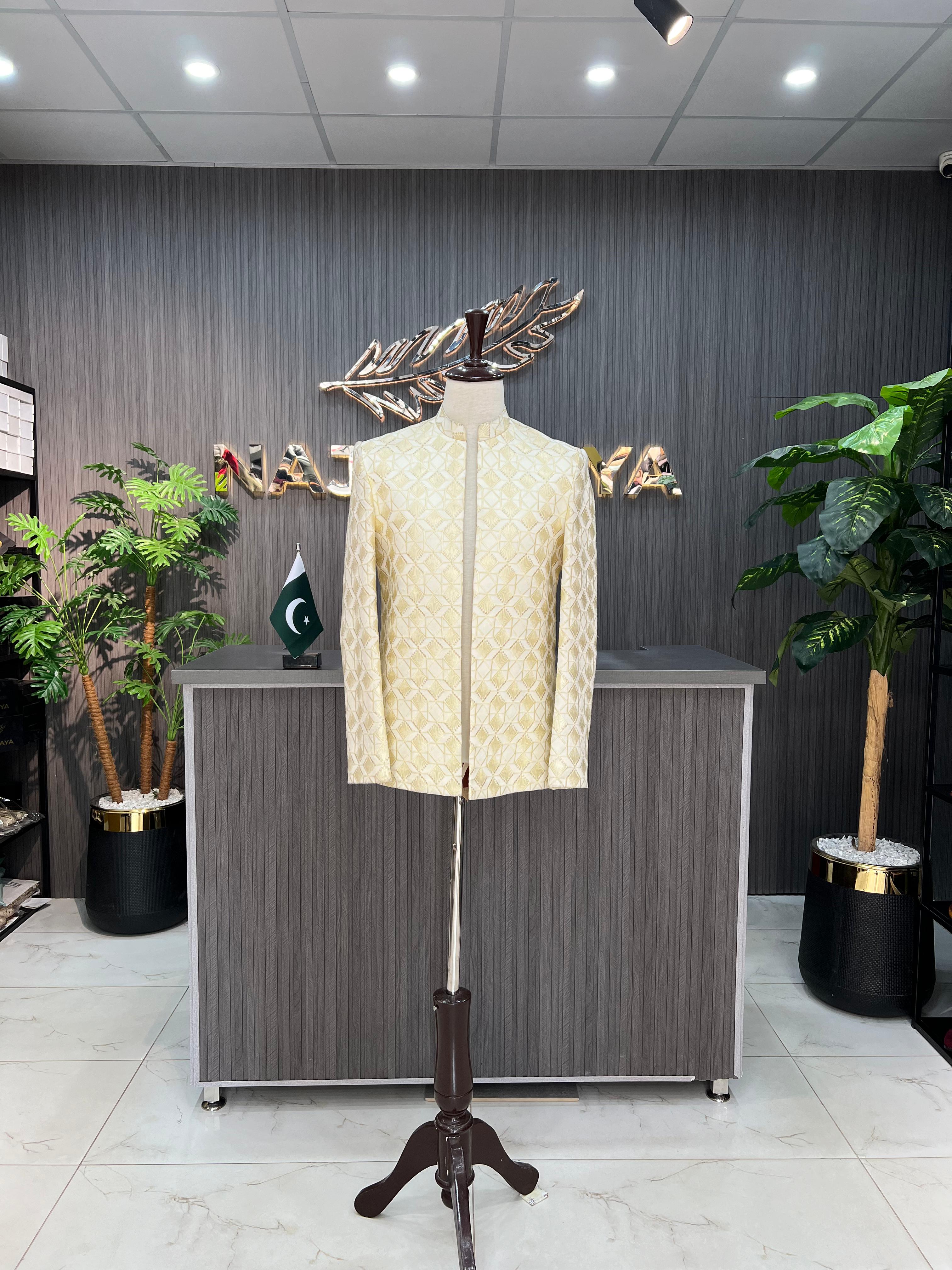 Cream Sequence Embroidery Prince Coat For Men's Main image