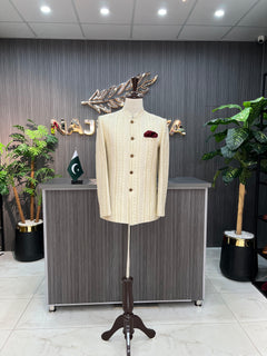 Cream Sequence Embroidered Prince Coat For Men's
