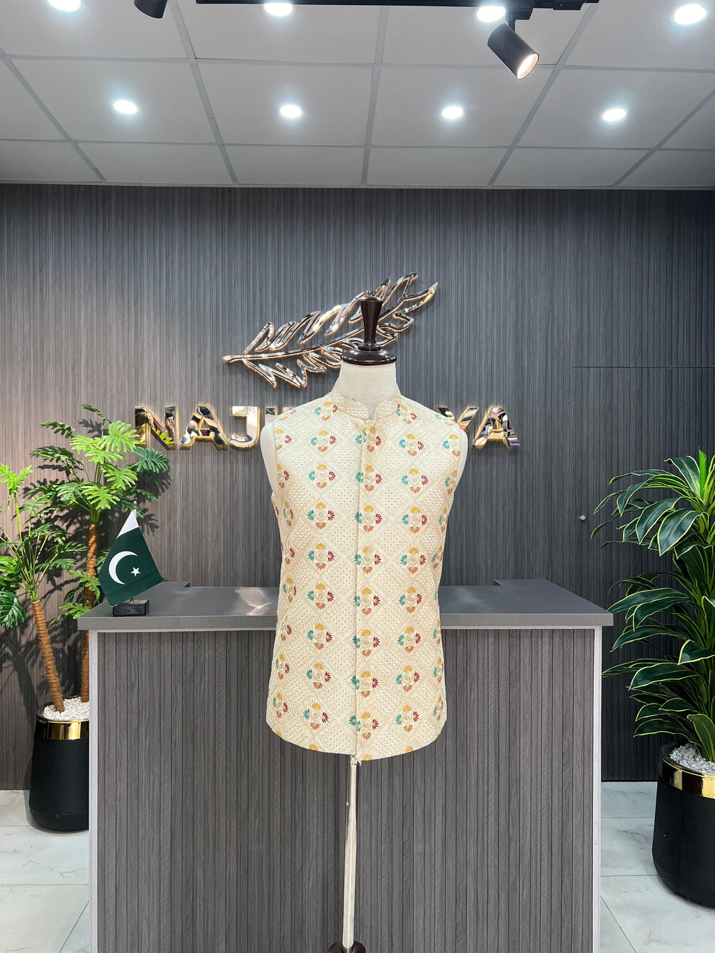 Cream Multi Waistcoat For Men's