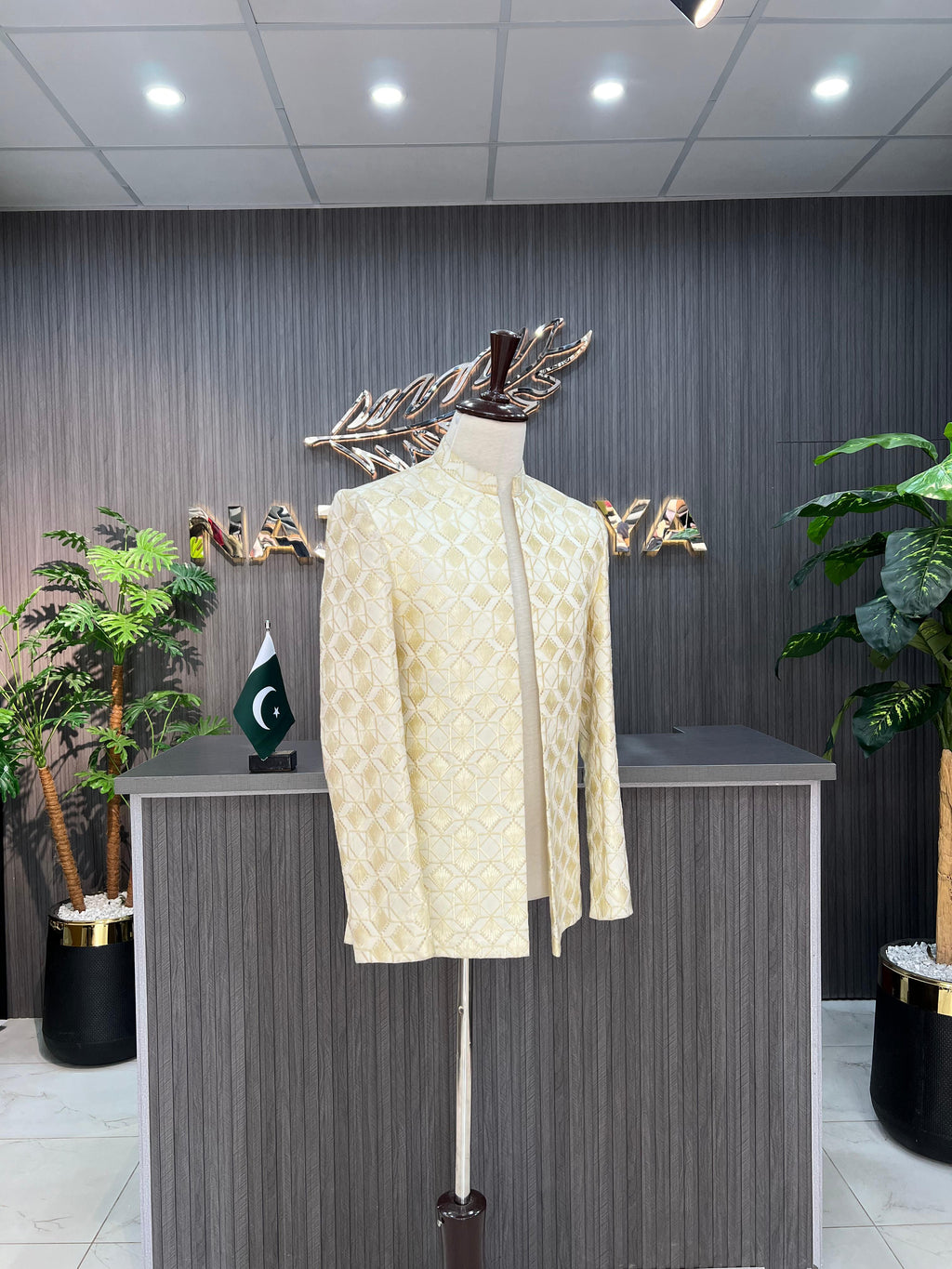 Cream Sequence Embroidery Prince Coat For Men's
