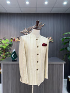 Cream Sequence Embroidered Prince Coat For Men's