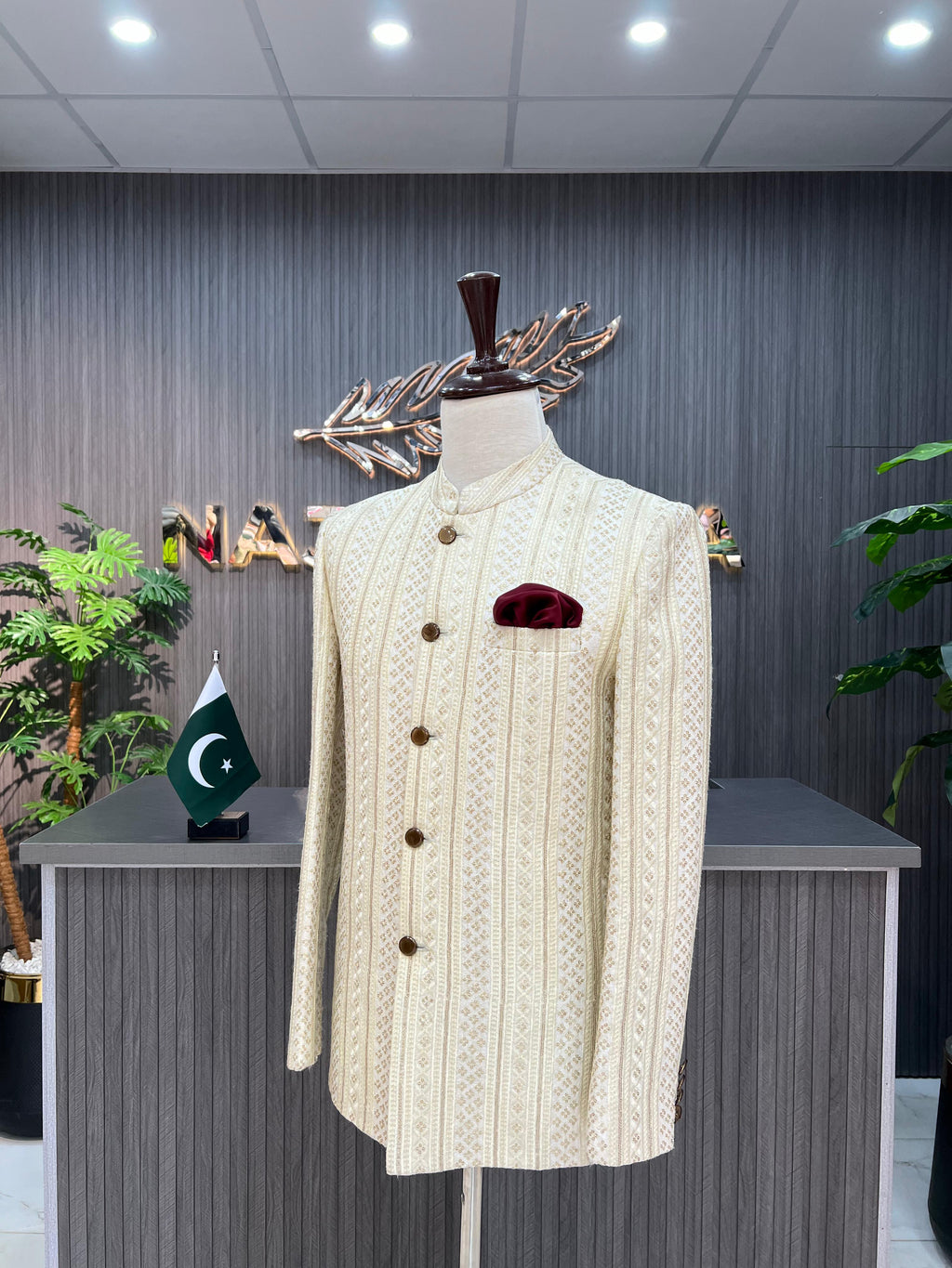 Cream Sequence Embroidered Prince Coat For Men's
