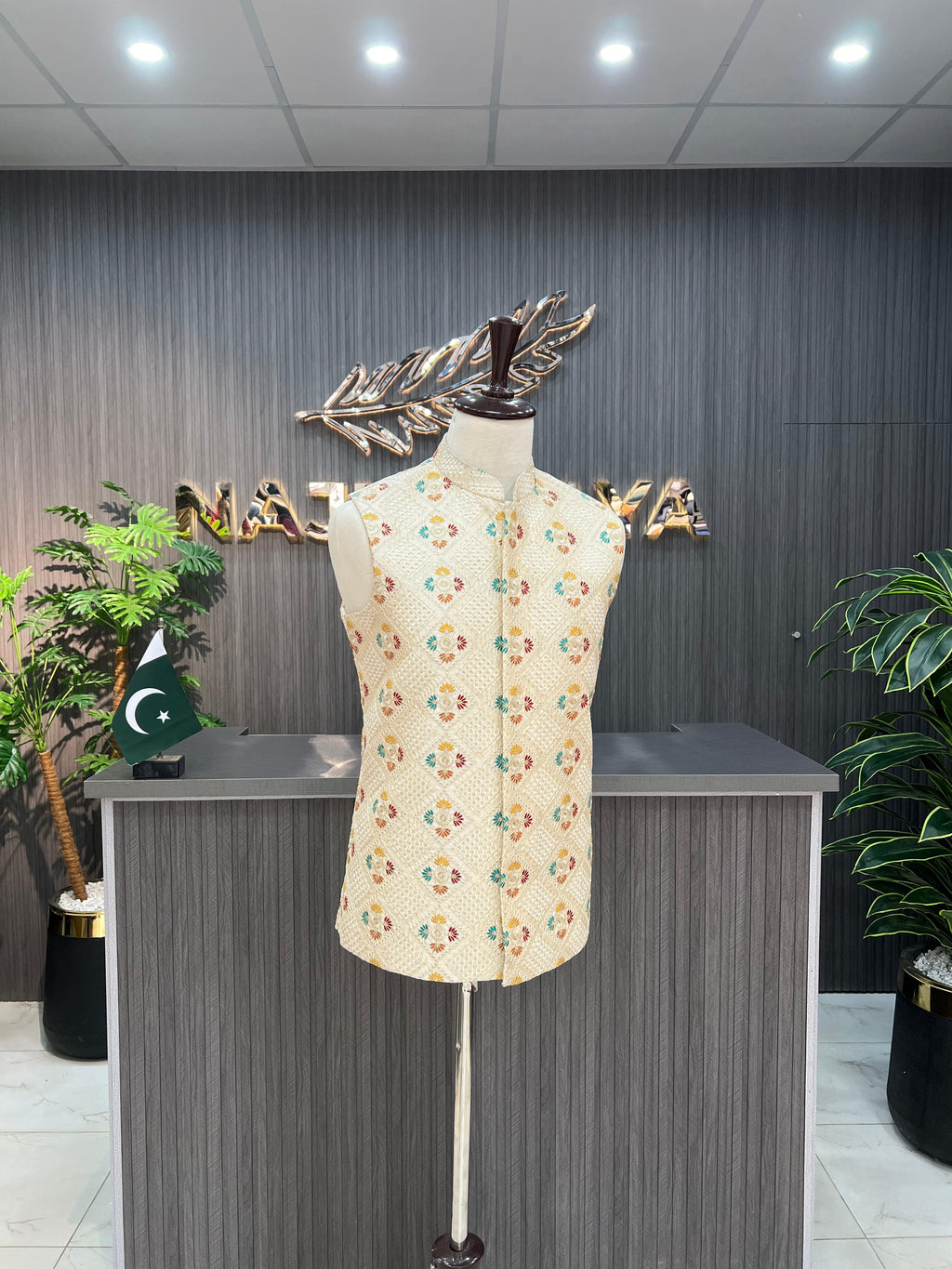 Cream Multi Waistcoat For Men's