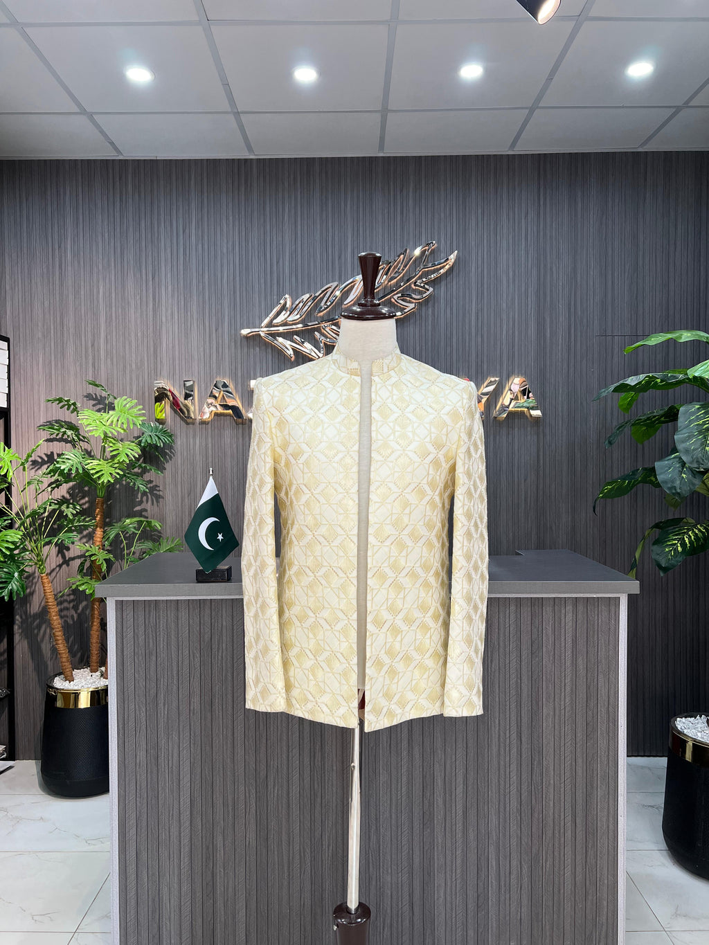 Cream Sequence Embroidery Prince Coat For Men's