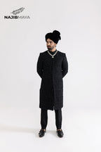 Black Full Hand Work Sherwani For Men's