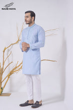 Load image into Gallery viewer, Powder Blue Stylish Embroidered Kurta Pajama For Men&#39;s