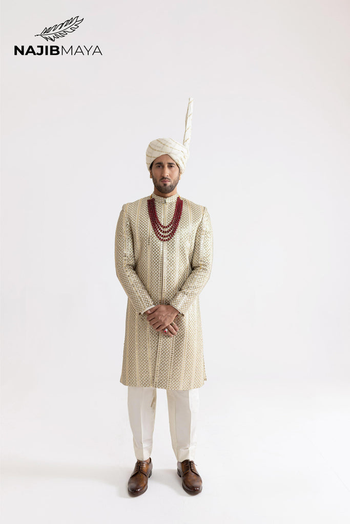 Cream Gold Sherwani For Men's