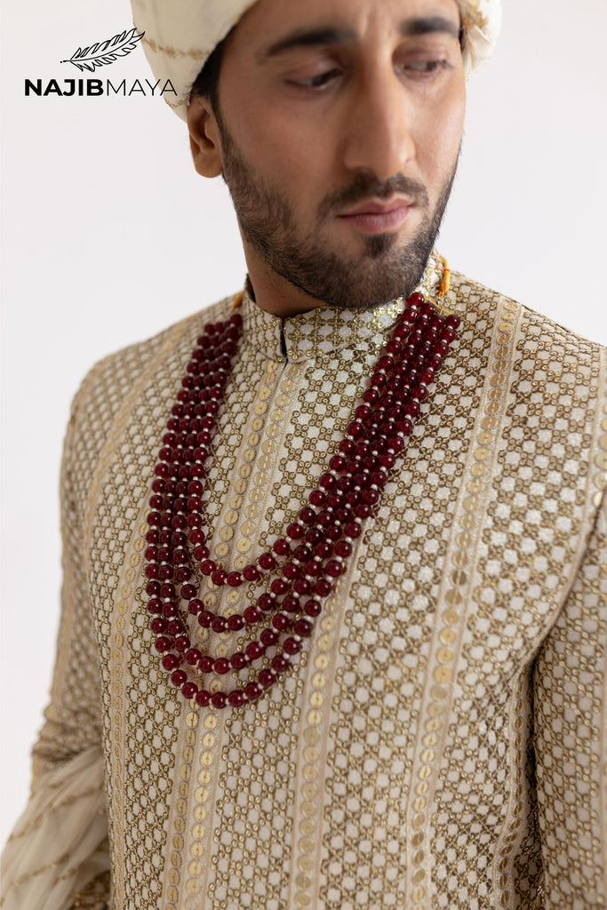 Cream Gold Sherwani For Men's