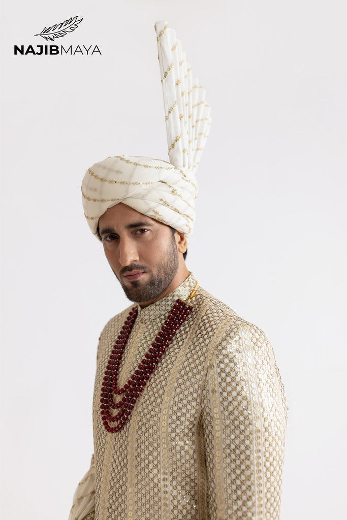 Cream Gold Sherwani For Men's